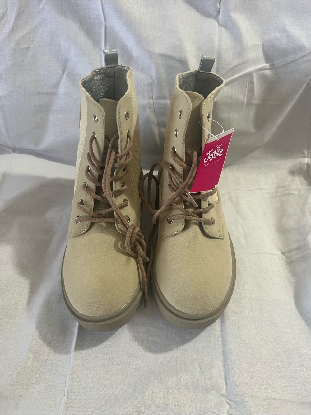 Justice Girls Beige Lace-Up Combat Boots